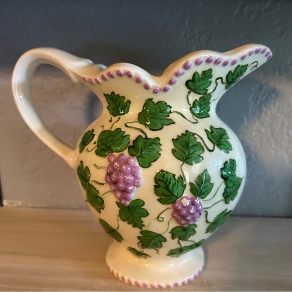Grape Pitcher Handmade Hand painted Vintage Pottery Ceramic farm country purple‎ - Picture 1 of 4